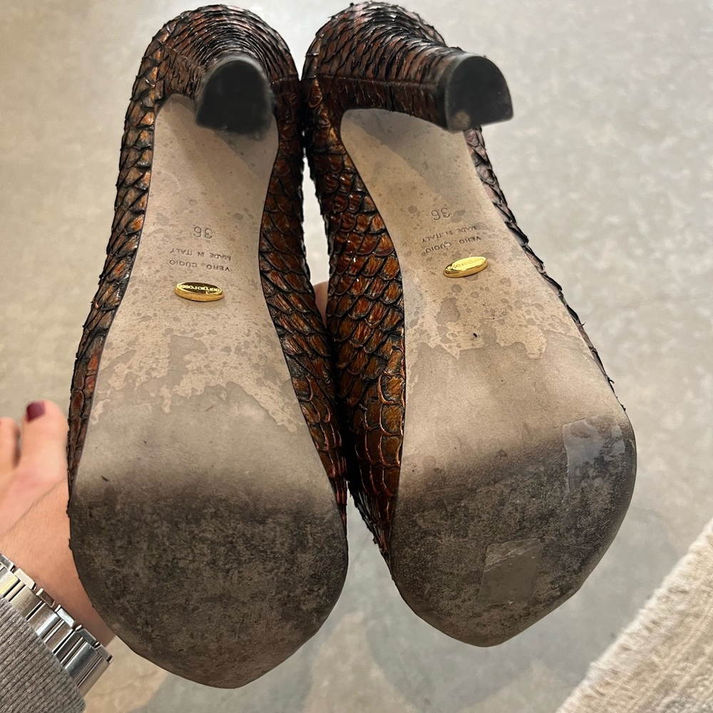 Sergio Rossi Orange Python Leather Platform Pumps - image 3